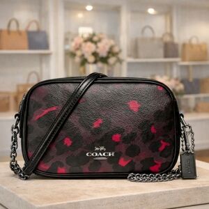Coach Crossbody Bag Black‎ Purple Leopard Print Purse guc
